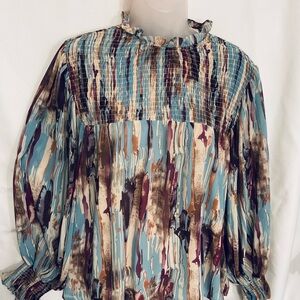 Entro Turquoise , Burgundy and Brown Patterned Blouse